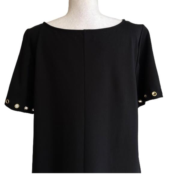 Roz & Ali Black Grommet Rivet Detail Short Sleeve Shift LBD Dress Woman Size 14 - Picture 6 of 12
